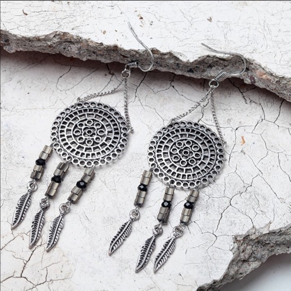 Hematite Dreamcatcher Earrings Silver